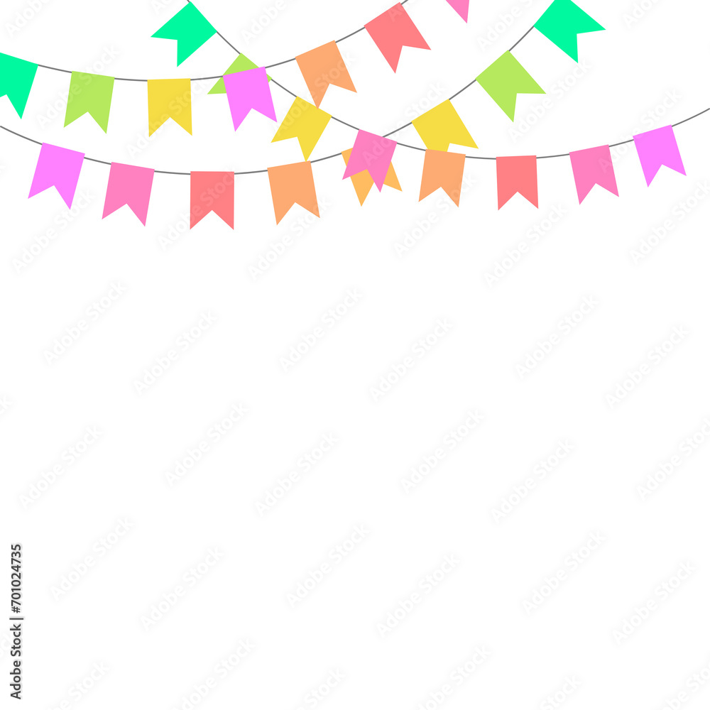 Colorful carnival garland with flags on transparent background.