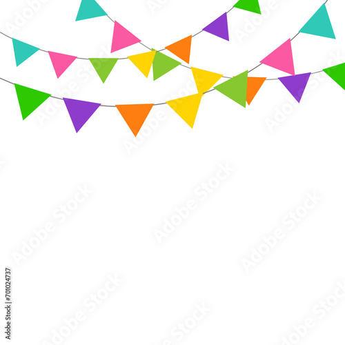 Colorful carnival garland with flags on transparent background. photo