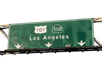 Los Angeles route 101 and 110 freeway arrow sign with cut out background.
