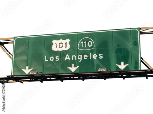 Los Angeles route 101 and 110 freeway arrow sign with cut out background. photo