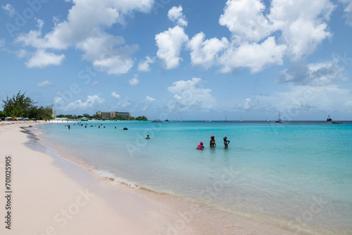 Carlisle Bay, Barbados, 08.13.2023: view of the long tropical beach.