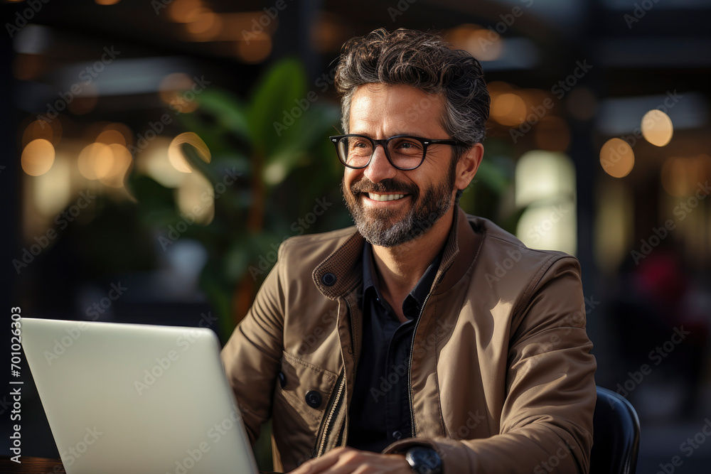 Man Conducting an Online Meeting with a Client at a Cafe or Home Man Conducting an Online Meeting with a Client at a Cafe or Home