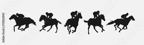 silhouette of horse racing set. sport, competition, rider, jockey, race. isolated on white background. vector illustration.