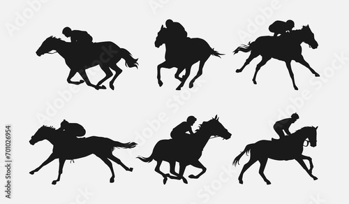 silhouette of horse racing set. sport, competition, rider, jockey, race. isolated on white background. vector illustration.