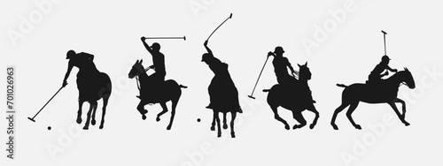 silhouette set of polo player. sport, horse, competition. different action, pose. vector illustration.