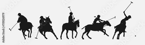 silhouette set of polo player. sport, horse, competition. different action, pose. vector illustration.