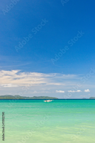 Port Barton, Palawan Philippines - December 23 2023 - Beautiful coastline and turquoise water at the Port Barton Beach in San Vicente, Palawanin the White Beach near Port Barton