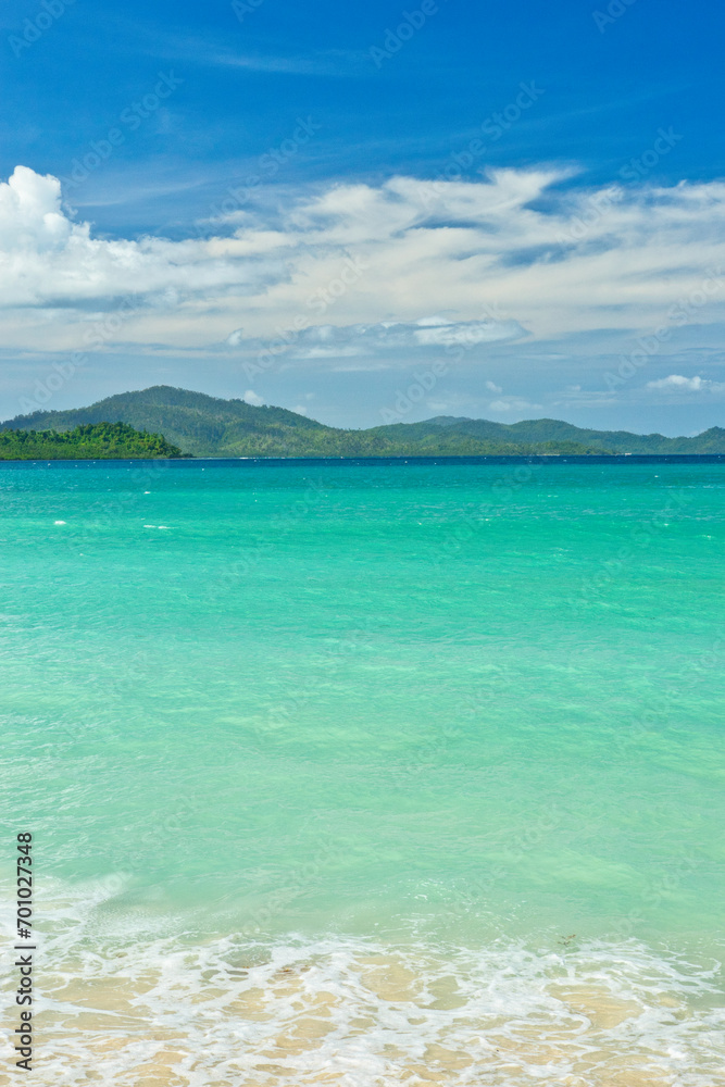 Port Barton, Palawan  Philippines - December 23 2023 - Beautiful coastline and turquoise water at the Port Barton Beach in San Vicente, Palawanin the White Beach near Port Barton
