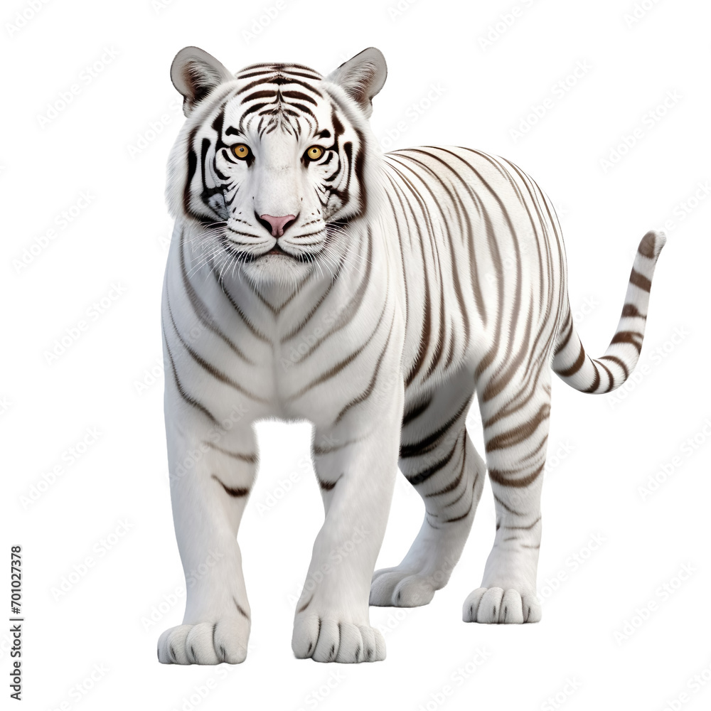 Obraz premium Portrait of white tiger standing, isolated on transparent or white background