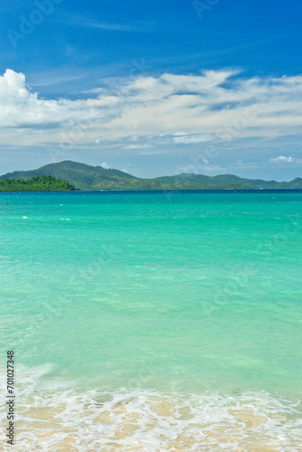 Port Barton, Palawan Philippines - December 23 2023 - Beautiful coastline and turquoise water at the Port Barton Beach in San Vicente, Palawanin the White Beach near Port Barton 