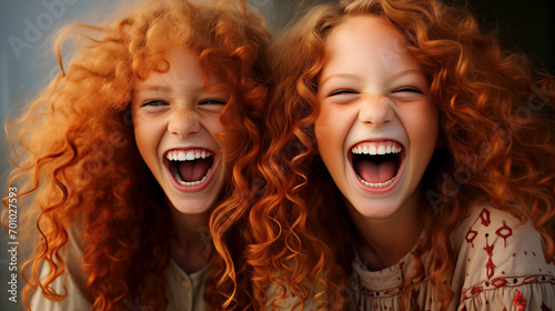 Two Young Girls with Red Curly Hair Laughing © Jean Isard