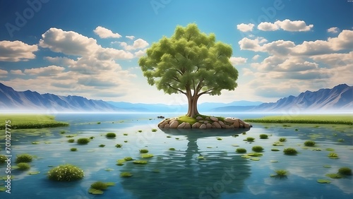 Natural lake river tree 3d wallpaper
