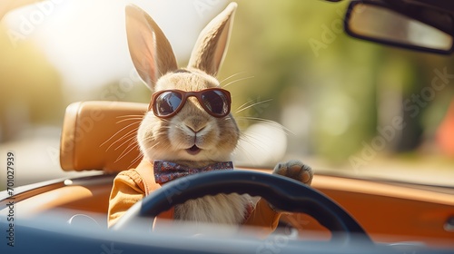 Bunny rabbit in a suit wearing sunglasses shades in California photo