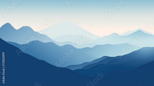 digital artwork offers a tranquil view of mountain peaks bathed in the soft, early light of dawn, with a gradient sky transitioning from night to morning