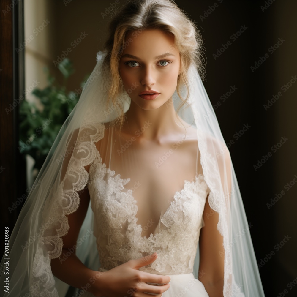 Fototapeta premium bride in white wedding dress
