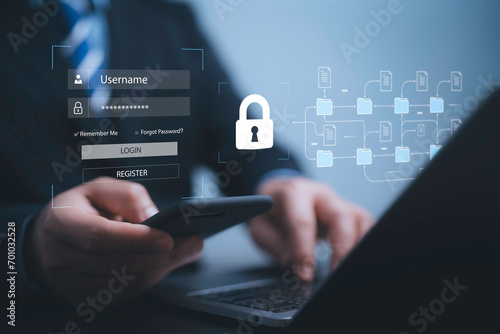 .Concept of cyber security information and encryption.Document management online database digital file storage system software records keeping database technology file access doc sharing.