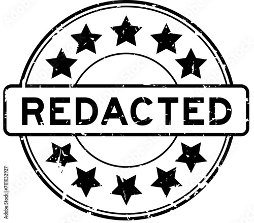 Grunge black redacted word round rubber seal stamp on white background