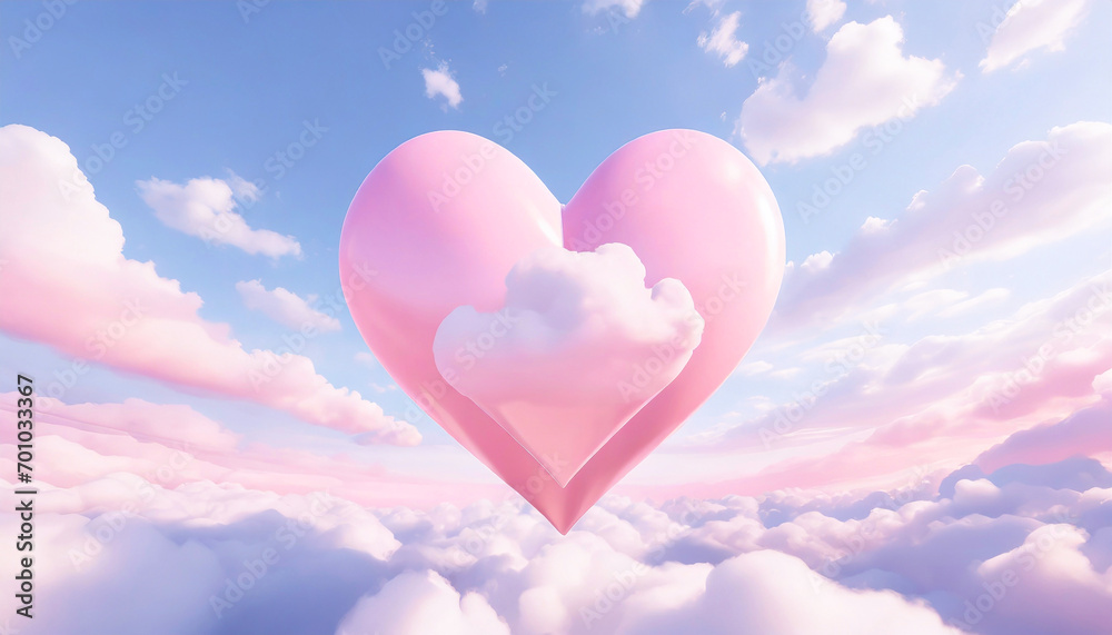 Kocham Cię, różowy wzór serca i niebieskie niebo - obrazy, fototapety, plakaty 