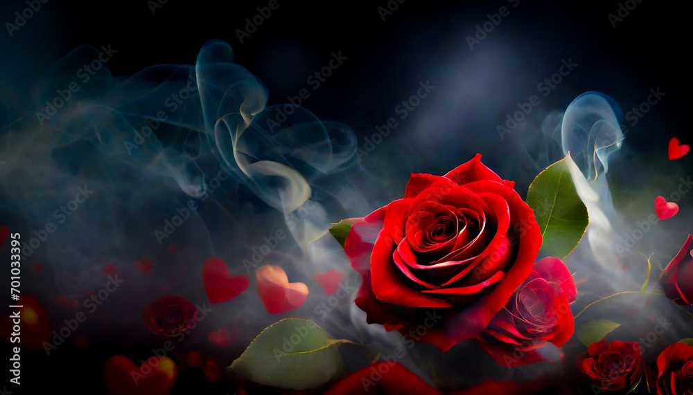 Czerwona róża, kocham Cię, czarne tło - obrazy, fototapety, plakaty 