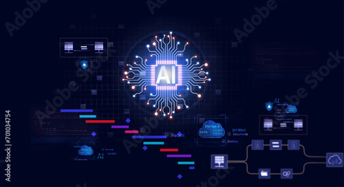 Artificial intelligence concept.Data cloud and data storage. Artificial intelligence science  technology and innovation.Machine learning  Data Science and artificial Intelligence AI .