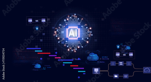 Artificial intelligence concept.Data cloud and data storage. Artificial intelligence science, technology and innovation.Machine learning, Data Science and artificial Intelligence(AI).