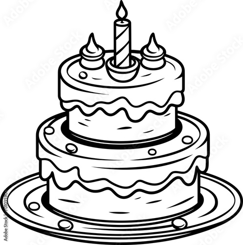 Cake vector image, black and white coloring page © Mithi Creation