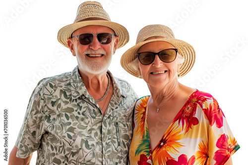 Senior Tourist Couple in Summer Getaway Attire, Transparent Background