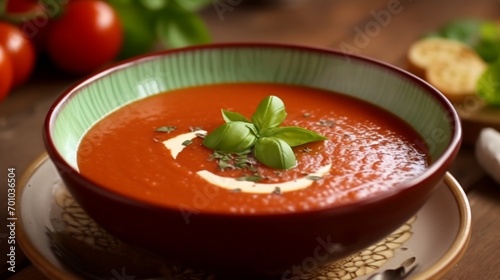 Tasty and creamy tomato soup made of fresh tomatoes.Generative AI