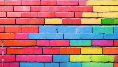 Vibrant and colorful brick wall with red yellow blue and green bricks Ai Generated