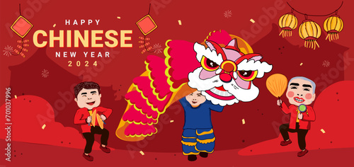 Wallpaper Mural Chinese new year lion dance festival illustration banner celebrating the year of the dragon Torontodigital.ca