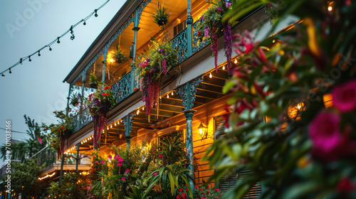 A building adorned with Mardis Gras decorations
 photo