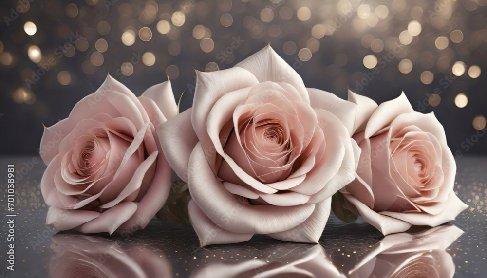 Piękne, satynowe Róże w odcieniu pastelowego różu. Tapeta, kartka, dekoracja. Generative AI - obrazy, fototapety, plakaty 