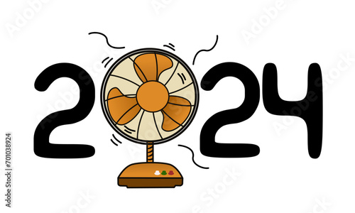 2024 New Year numbers for greeting cards, banners or posters vector illustration. Replacing the digit '0' in 2024 with a fan to depict how hot this year is going to be