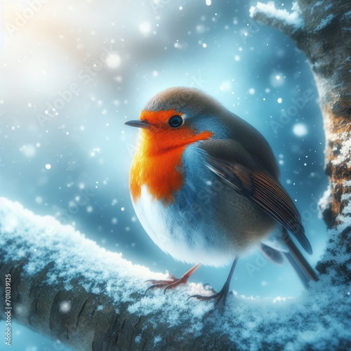 robin in snow © AiDistrict