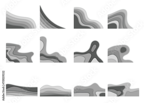 Wavy Paper Cut Corner Shape  Abstract Decoration. Papercut Element for Border  Corner  Frame. Vector Illustration Set