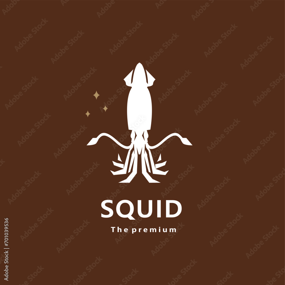 animal squid natural logo vector icon silhouette retro hipster	
