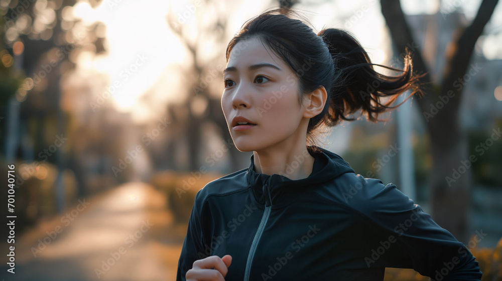 Portrait of beautiful Japanese women running on road Portrait of beautiful Japanese women running on road