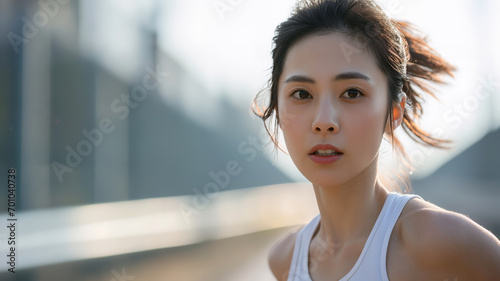 Portrait of beautiful Japanese women running on road