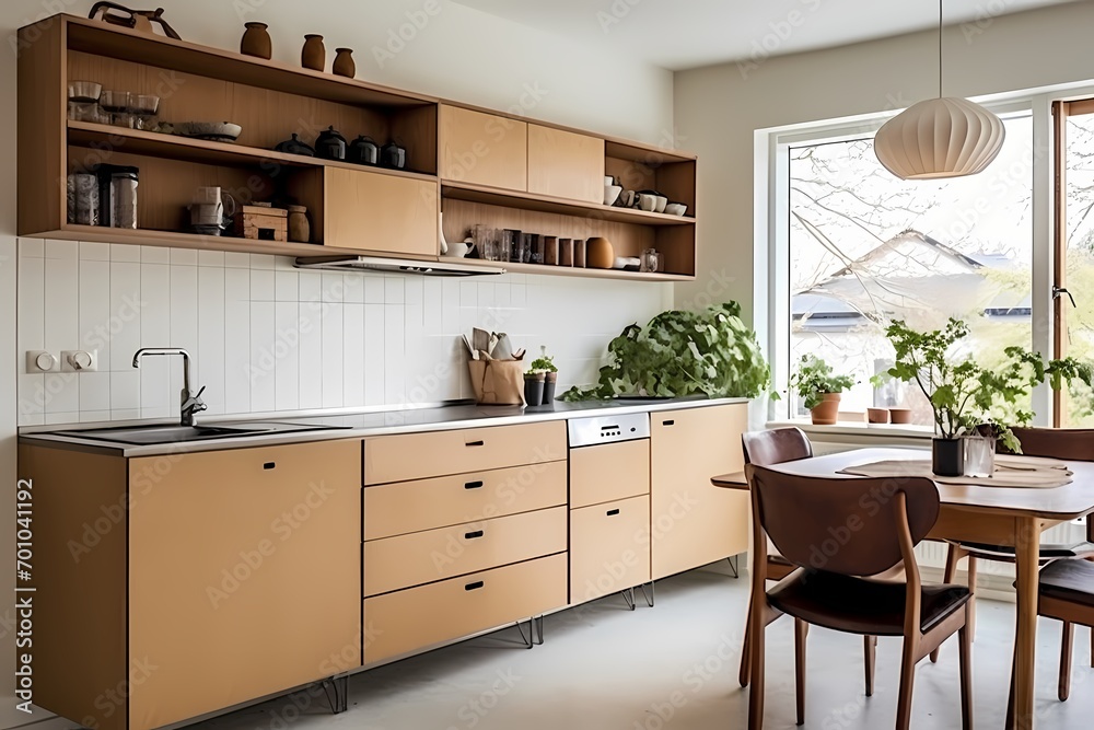 Mid-century modern kitchen in a Copenhagen home, boasting clean surfaces, functional design, and a timeless appeal