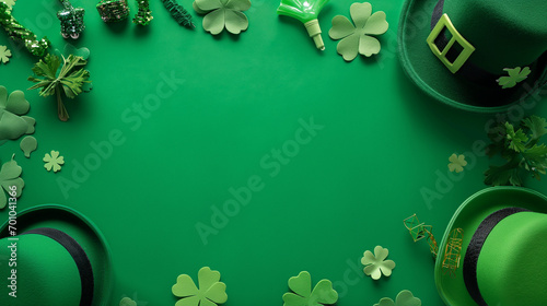 St. Patrick's day accessory with green background . Copy space