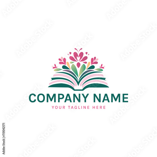 Book and flower logo design template 
