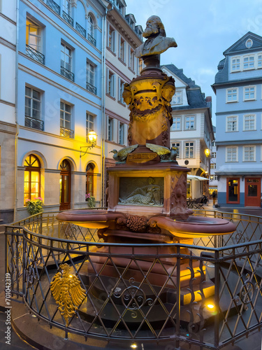 Friedrich-Stoltze-Brunnen fountain in the Hühnermarkt square in the city center, Frankfurt, Germany