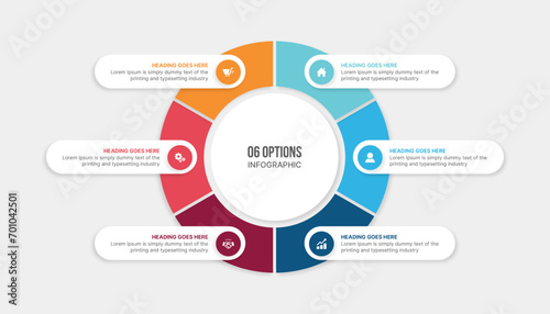 Six Options Circle Cycle Infographic Template Design