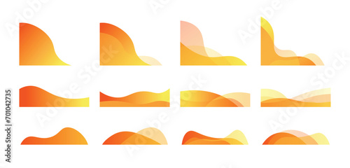 Liquid Yellow Gradient Wavy Corner Decoration Shape, Abstract Organic Decoration Element, Vector Illustration