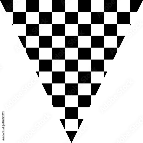 Monochrome vector graphic of a white square superimposed with a chequered triangle shape