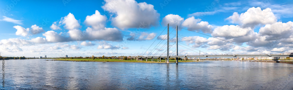 Düsseldorfer Skyline with Rheinkniebrücke (bridge), Germany