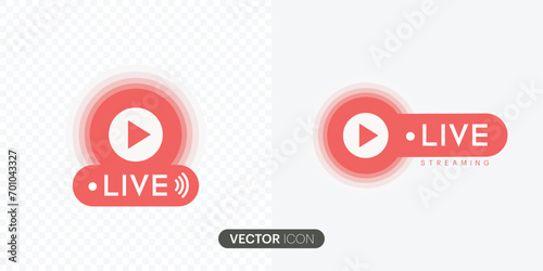 Live streaming icon set.Red symbols and buttons of live streaming, Live broadcasting buttons and symbols.Social media concept. Vector illustration.