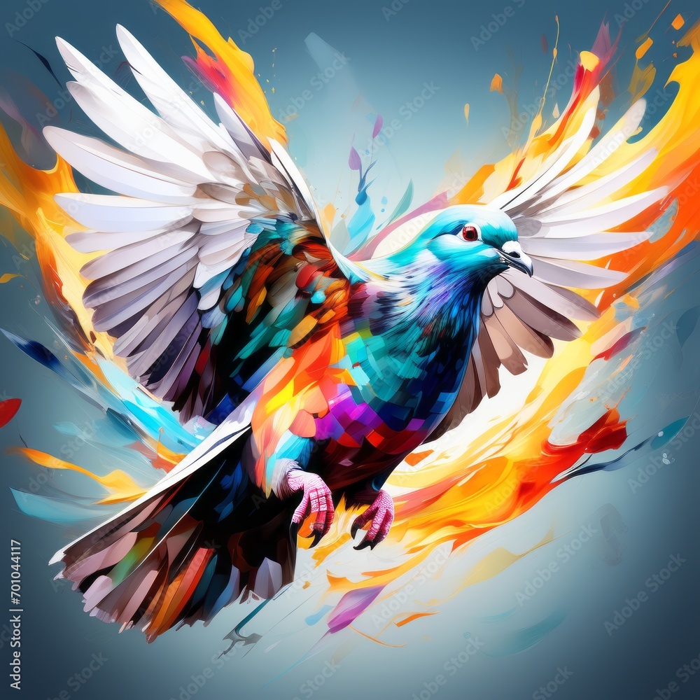 colorful background with bird pigeon created with generative AI software