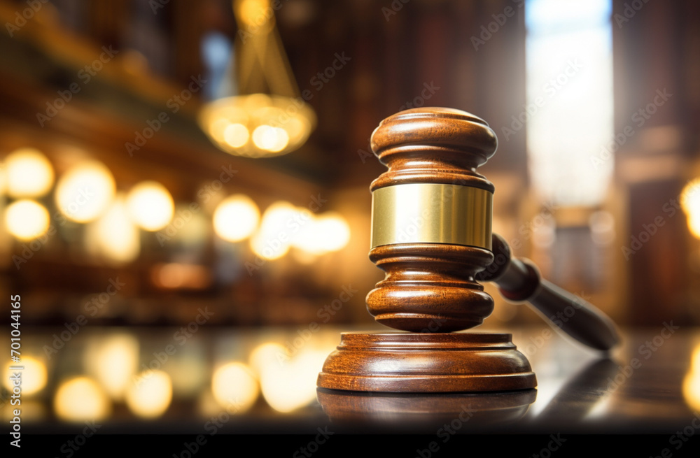 Symbolizing court and justice, a judge's gavel rests on a wooden desk, a concise representation of law firm concepts. Generative AI. Symbolizing court and justice, a judge's gavel rests on a wooden desk, a concise representation of law firm concepts. Generative AI.
