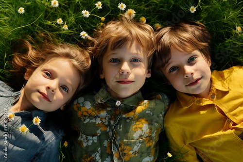 group of children lying on field and looking up, Generatice AI